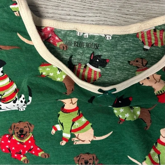 Little Blue House Women’s Green Woofing Christmas Dogs Pajama Set Size L - Picture 8 of 9